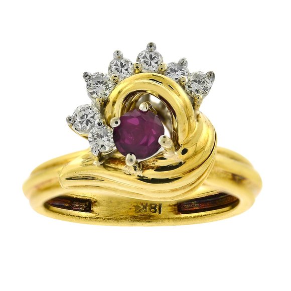 0.30 Carat Diamond & 0.20 Carat Ruby Vintage Ring - Picture 1 of 3